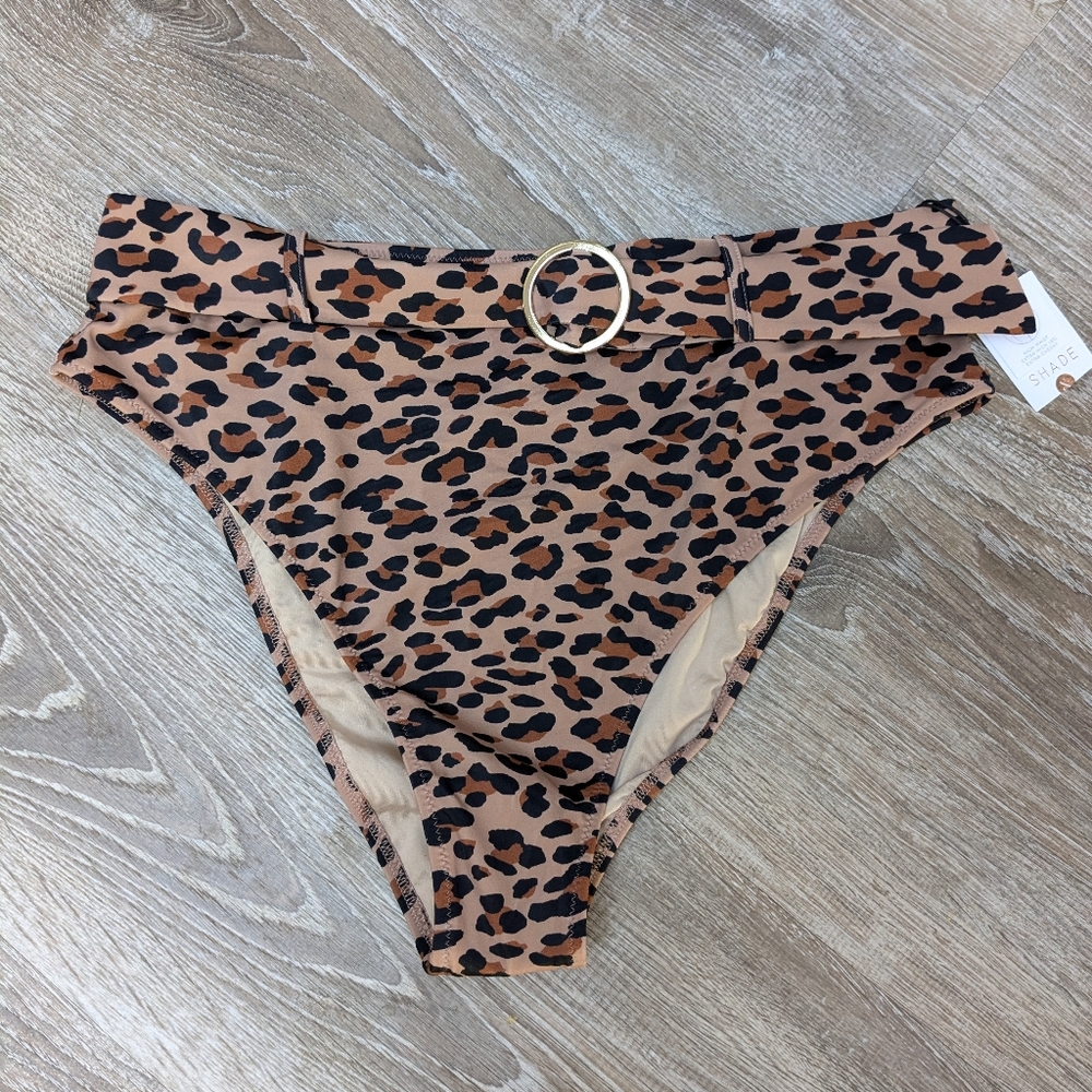 NWT Shade & Shore Cheetah High Waisted High Leg Bikini Bottom Size Large